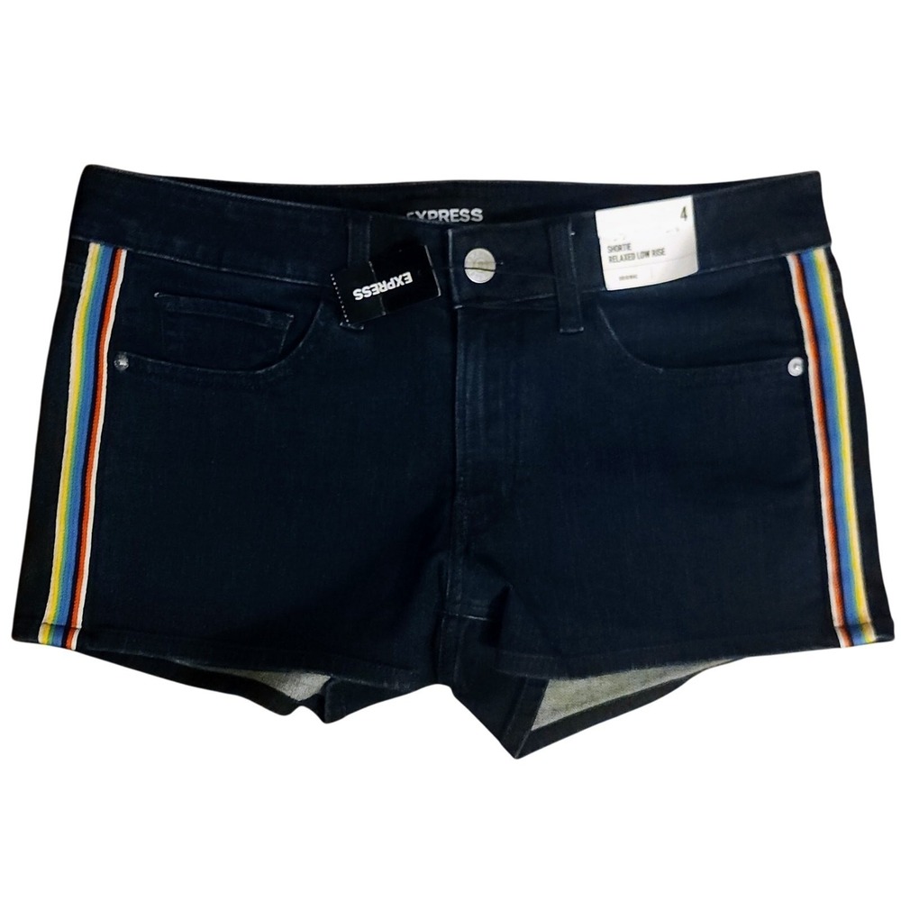 EXPRESS Rainbow Stripe Relaxed Low Rise Denim Shortie Shorts Size 4 NWT - Picture 5 of 10